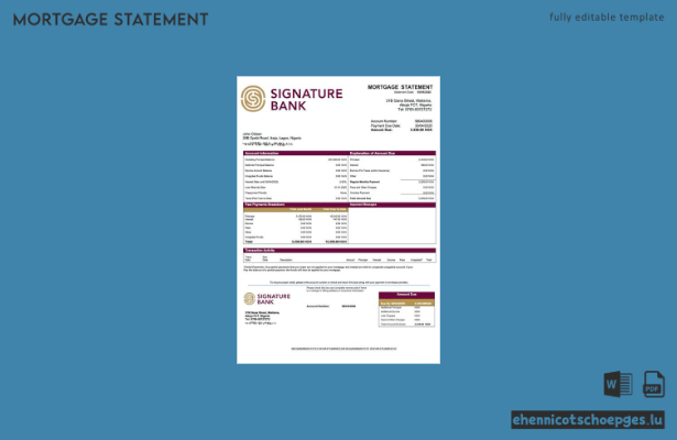 Beispiel eines Hypothekenauszugs der Nigeria Signature Bank (Word- und PDF-Datei)